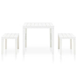 ZNTS Garden Table with 2 Benches Plastic White 48777