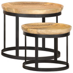 ZNTS Round Side Tables 2 pcs Solid Mango Wood and Steel 286470