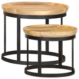 ZNTS Round Side Tables 2 pcs Solid Mango Wood and Steel 286470