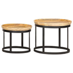 ZNTS Round Side Tables 2 pcs Solid Mango Wood and Steel 286470