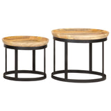ZNTS Round Side Tables 2 pcs Solid Mango Wood and Steel 286470