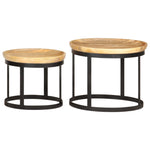 ZNTS Round Side Tables 2 pcs Solid Mango Wood and Steel 286470