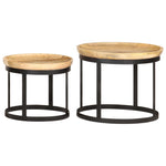 ZNTS Round Side Tables 2 pcs Solid Mango Wood and Steel 286470