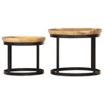 ZNTS Round Side Tables 2 pcs Solid Mango Wood and Steel 286470
