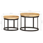 ZNTS Round Side Tables 2 pcs Solid Mango Wood and Steel 286470