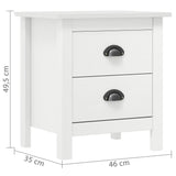 ZNTS Bedside Cabinet Hill 2 pcs White 46x35x49.5 cm Solid Pine Wood 288908