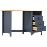 ZNTS Desk Hill with 3 Drawers Grey 120x50x74 cm Solid Pine Wood 288997