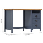ZNTS Desk Hill with 3 Drawers Grey 120x50x74 cm Solid Pine Wood 288997