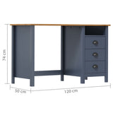 ZNTS Desk Hill with 3 Drawers Grey 120x50x74 cm Solid Pine Wood 288997