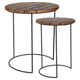 ZNTS H&S Collection 2 Piece Side Table Set Teak Brown 442180