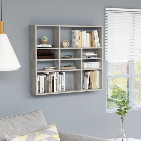 ZNTS Wall Shelf Concrete Grey 90x16x78 cm Engineered Wood 802943