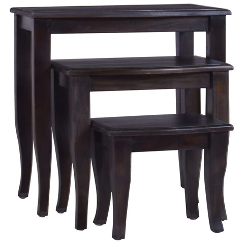 ZNTS Side Tables 3 pcs Light Black Coffee Solid Mahogany Wood 288857