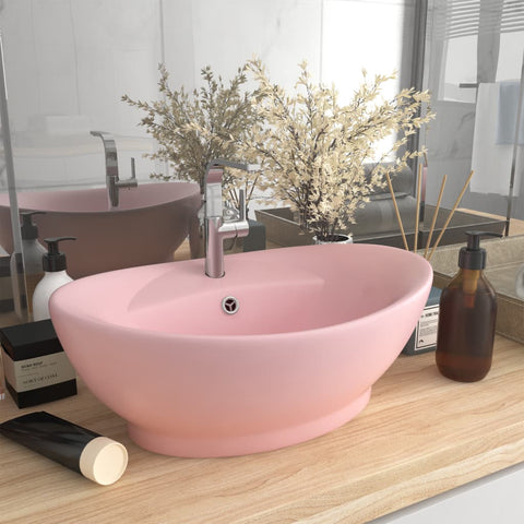 ZNTS Luxury Basin Overflow Oval Matt Pink 58.5x39 cm Ceramic 146933