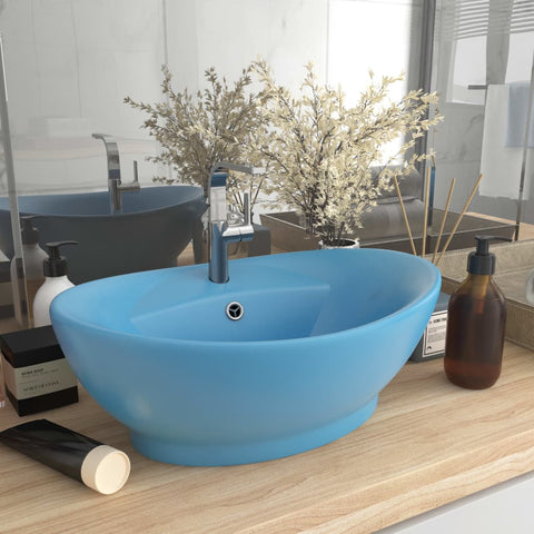 ZNTS Luxury Basin Overflow Oval Matt Light Blue 58.5x39 cm Ceramic 146934