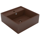 ZNTS Luxury Basin Overflow Square Matt Dark Brown 41x41 cm Ceramic 146951