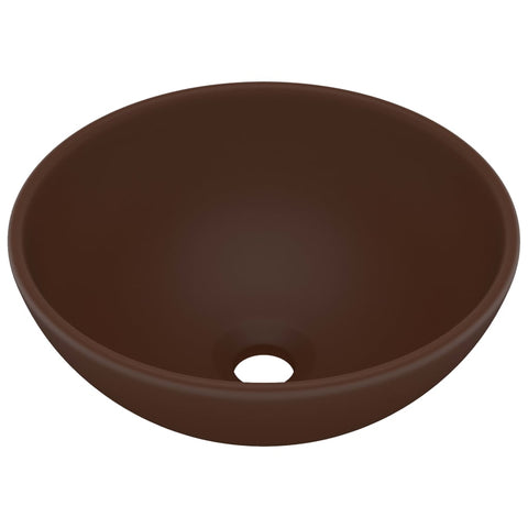 ZNTS Luxury Bathroom Basin Round Matt Dark Brown 32.5x14 cm Ceramic 146973