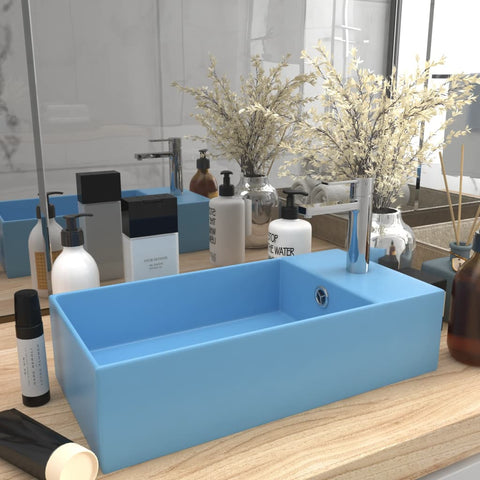 ZNTS Bathroom Sink with Overflow Ceramic Light Blue 146989