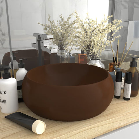 ZNTS Luxury Wash Basin Round Matt Dark Brown 40x15 cm Ceramic 147006