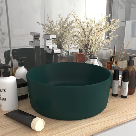ZNTS Luxury Wash Basin Round Matt Dark Green 40x15 cm Ceramic 147014