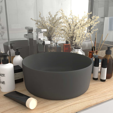 ZNTS Luxury Wash Basin Round Matt Dark Grey 40x15 cm Ceramic 147016