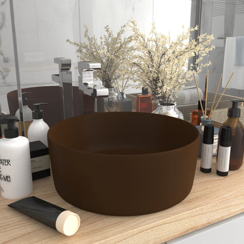 ZNTS Luxury Wash Basin Round Matt Dark Brown 40x15 cm Ceramic 147017