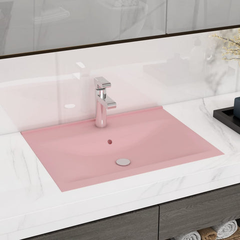 ZNTS Luxury Basin with Faucet Hole Matt Pink 60x46 cm Ceramic 147021