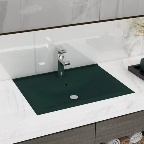 ZNTS Luxury Basin with Faucet Hole Matt Dark Green 60x46 cm Ceramic 147025