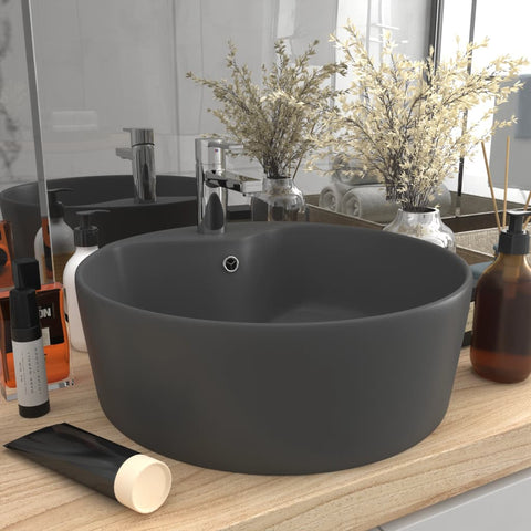 ZNTS Luxury Wash Basin with Overflow Matt Dark Grey 36x13 cm Ceramic 147038