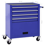 ZNTS Tool Trolley with 4 Drawers Steel Blue 147188