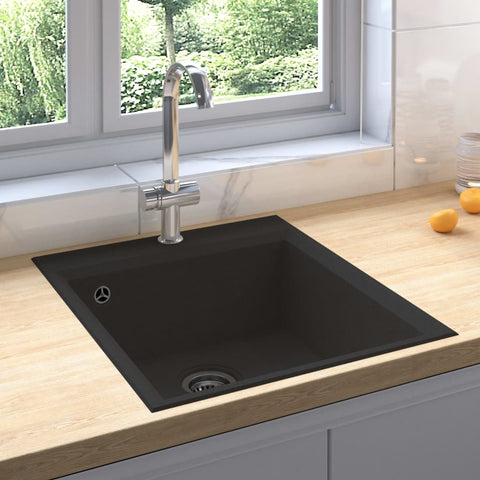 ZNTS Kitchen Sink with Overflow Hole Black Granite 147057
