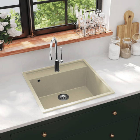 ZNTS Kitchen Sink with Overflow Hole Beige Granite 147063