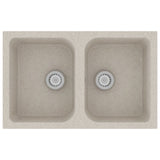 ZNTS Kitchen Sink with Overflow Hole Double Basins Beige Granite 147083