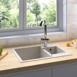 ZNTS Kitchen Sink with Overflow Hole Double Basins Beige Granite 147087