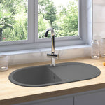 ZNTS Kitchen Sink with Overflow Hole Oval Grey Granite 147090