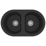 ZNTS Kitchen Sink Double Basins Oval Black Granite 147093