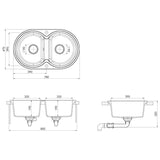 ZNTS Kitchen Sink Double Basins Oval Black Granite 147093