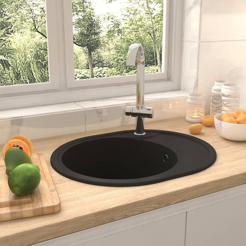 ZNTS Kitchen Sink with Overflow Hole Oval Black Granite 147097
