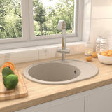 ZNTS Kitchen Sink with Overflow Hole Oval Beige Granite 147099