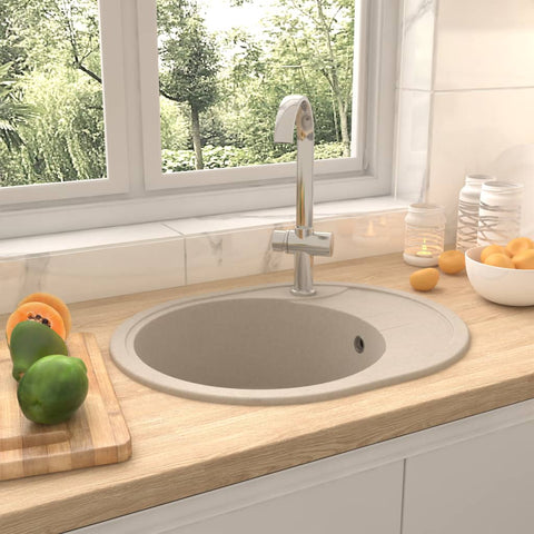 ZNTS Kitchen Sink with Overflow Hole Oval Beige Granite 147099