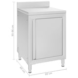 ZNTS Commercial Work Table with Cabinet 60x60x96 cm Stainless Steel 147229