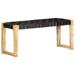 ZNTS Bench 110 cm Black Real Leather and Solid Mango Wood 321838