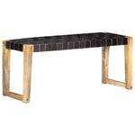 ZNTS Bench 110 cm Black Real Leather and Solid Mango Wood 321838