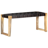 ZNTS Bench 110 cm Black Real Leather and Solid Mango Wood 321838
