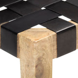 ZNTS Bench 110 cm Black Real Leather and Solid Mango Wood 321838