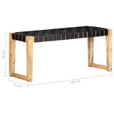 ZNTS Bench 110 cm Black Real Leather and Solid Mango Wood 321838