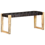ZNTS Bench 110 cm Black Real Leather and Solid Mango Wood 321838