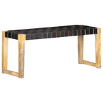 ZNTS Bench 110 cm Black Real Leather and Solid Mango Wood 321838