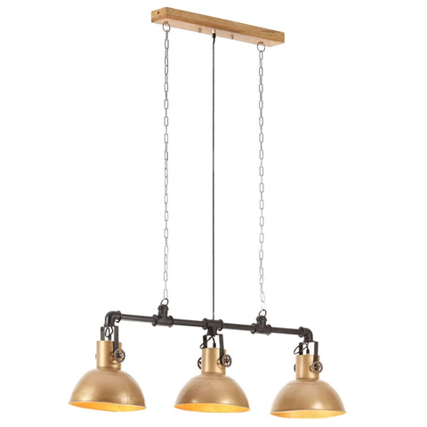 ZNTS Industrial Pendant Lamp Iron and Solid Mango Wood Brass E27 320826