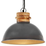 ZNTS Industrial Hanging Lamp Grey Round 32 cm E27 Solid Mango Wood 320864