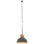 ZNTS Industrial Hanging Lamp Grey Round 32 cm E27 Solid Mango Wood 320864